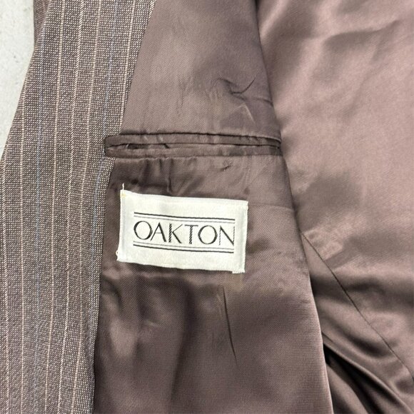 Vintage Oakton Suit 2pc Striped Wool Brown 40 S 32x27 - Picture 8 of 14